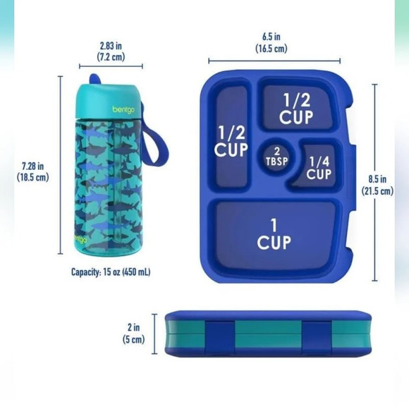 NIB bentgo sharks lunchbox with water bottle - Picture 4 of 4